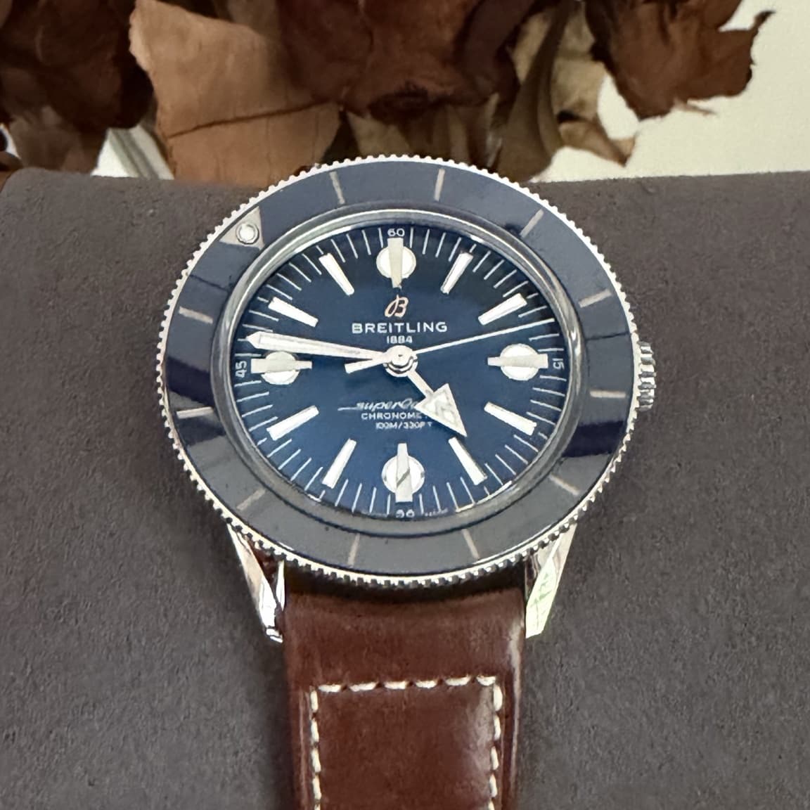 Straight-on dial view of the Breitling Superocean Heritage '57 reference A10370161C1X1