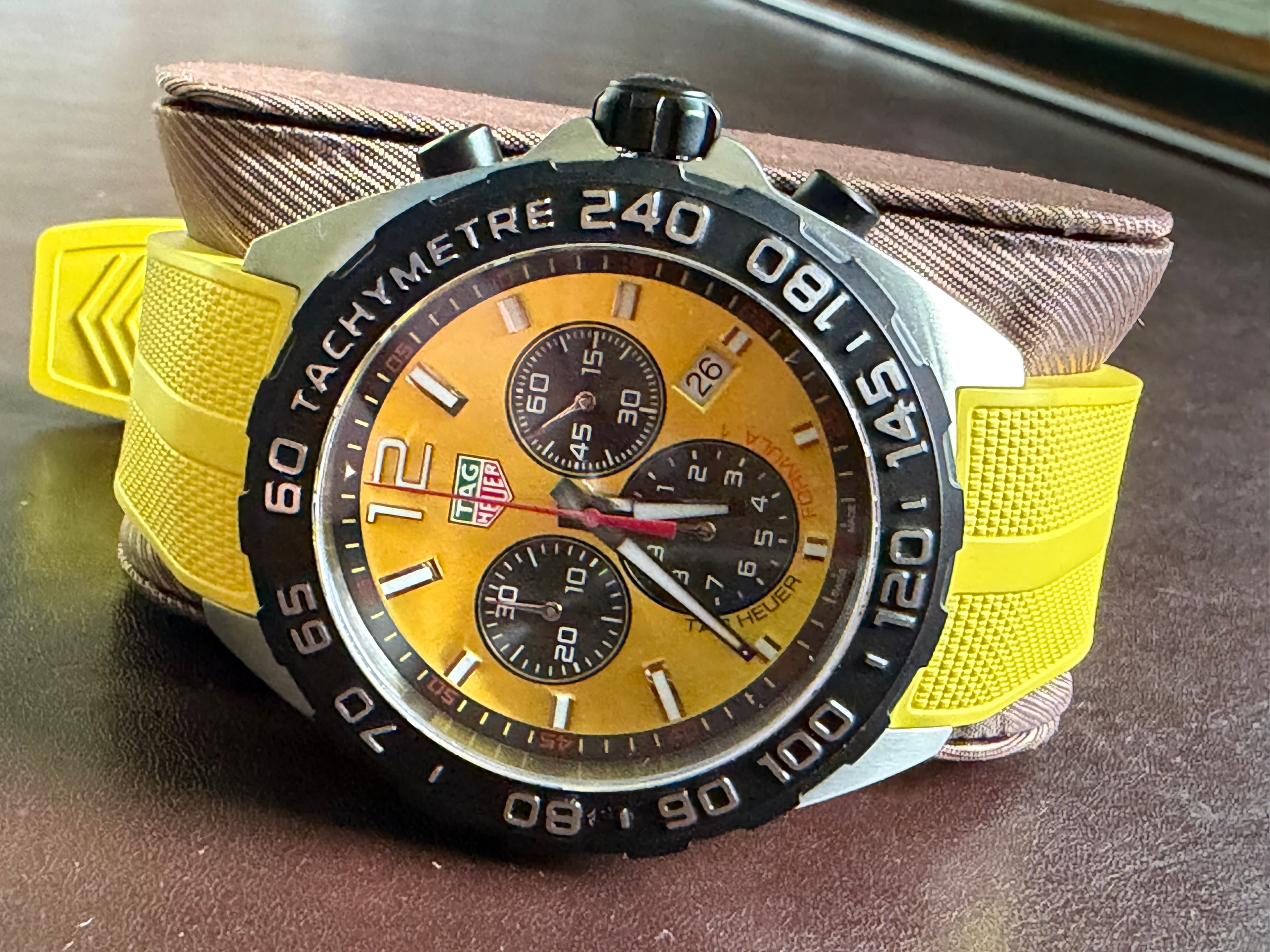 TAG Heuer Formula 1 reference CAZ101AM.FT8054 with yellow dial and yellow rubber strap