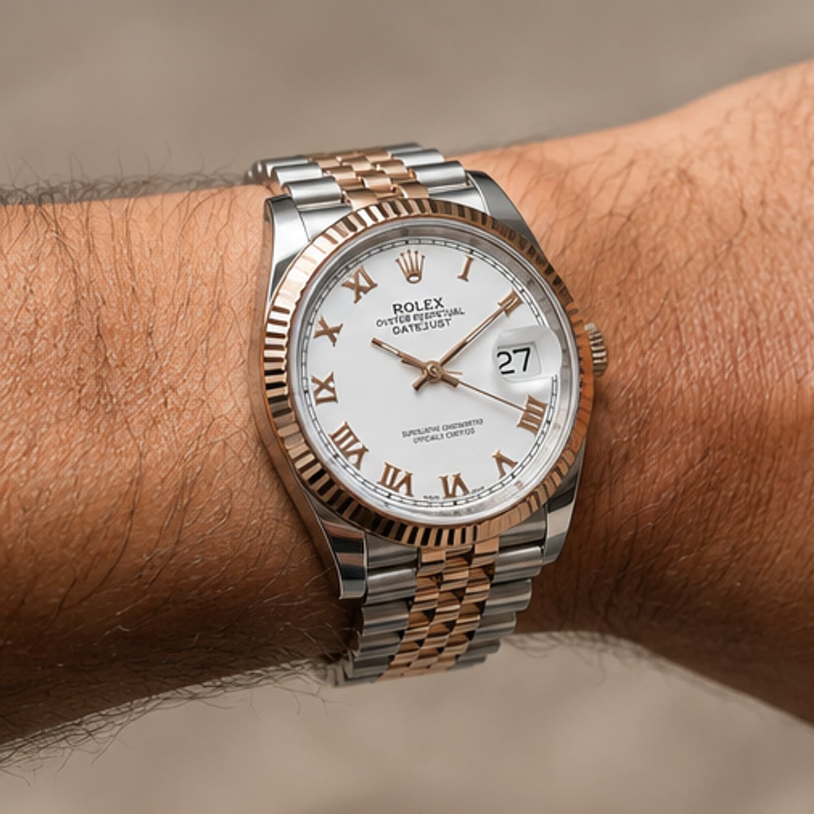 Rolex Datejust 36 reference 126231 on wrist three-quarter view
